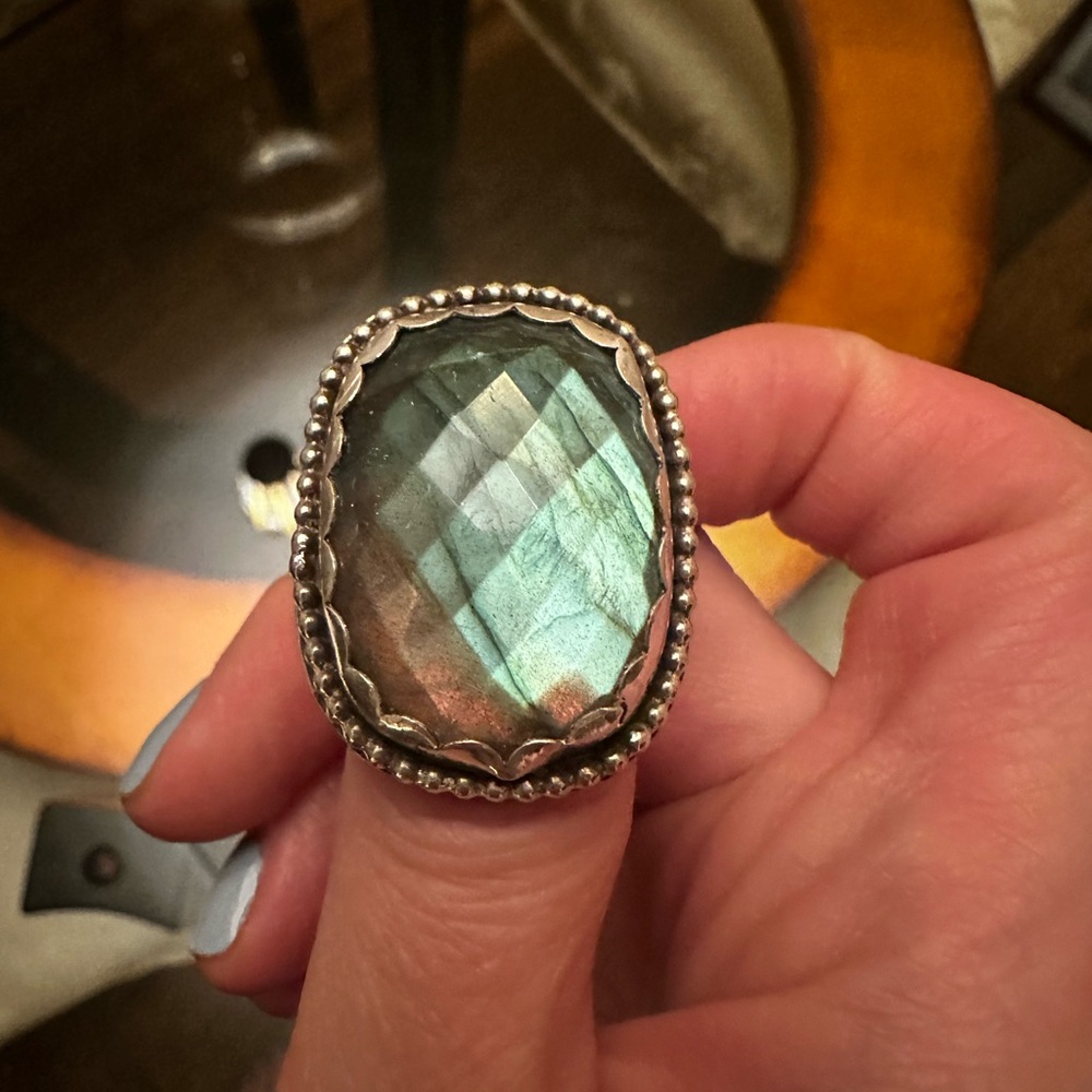 Stunning Handmade Labradorite and Sterling Silver Statement Ring